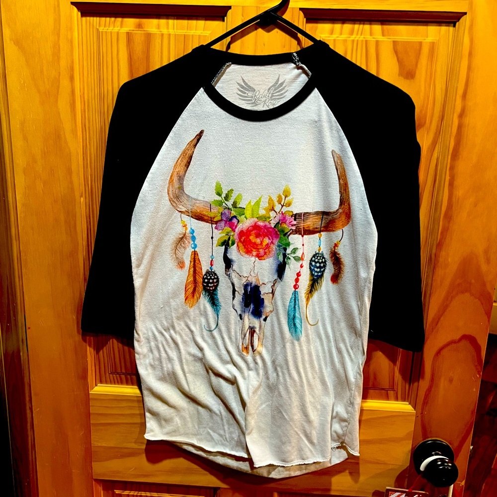 Rebel rose, three-quarter sleeve top